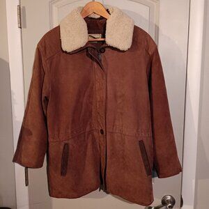LL Bean Women's Leather Coat Brown16P VTG Needs Dry Cleaned